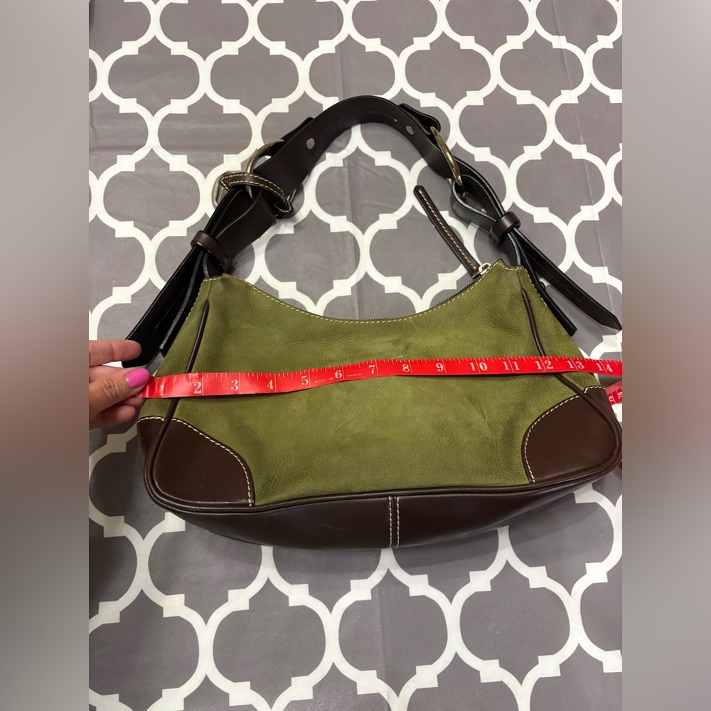 Dooney & Bourke 19745 Series Olive Green Suede and Brown Leather Hobo Purse - Picture 6 of 16